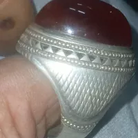 انگشتر نقره با مهر تهرانی و عقیق درشت 